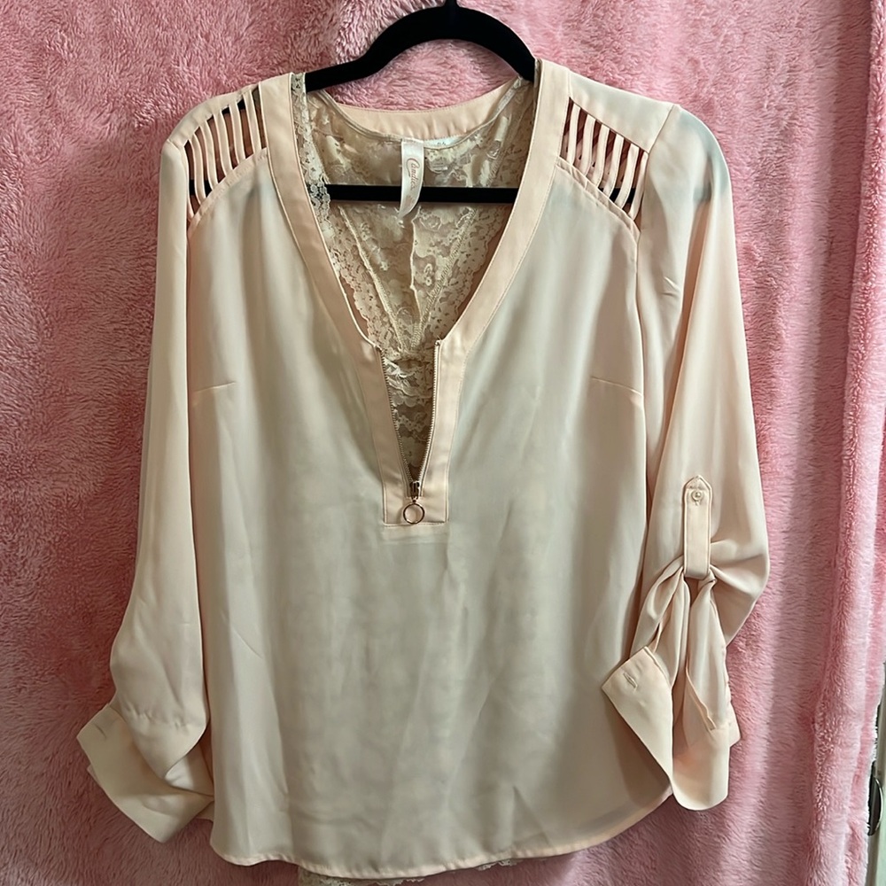 Candies m with rose gold zipper. Long sleeve, 1/2 sleeve blouse